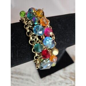 Fruit Salad Multicolor Crystal Bead Charm Bracelet Gold Tone Toggle #156